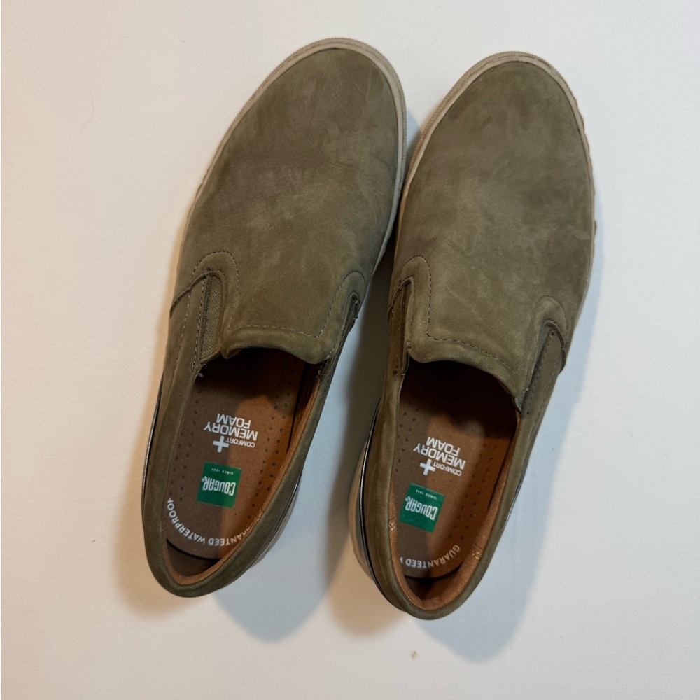 Cougar Slip-On 7 Olive Suede Shoes Waterproof Comfy Memory Foam Travel Casual